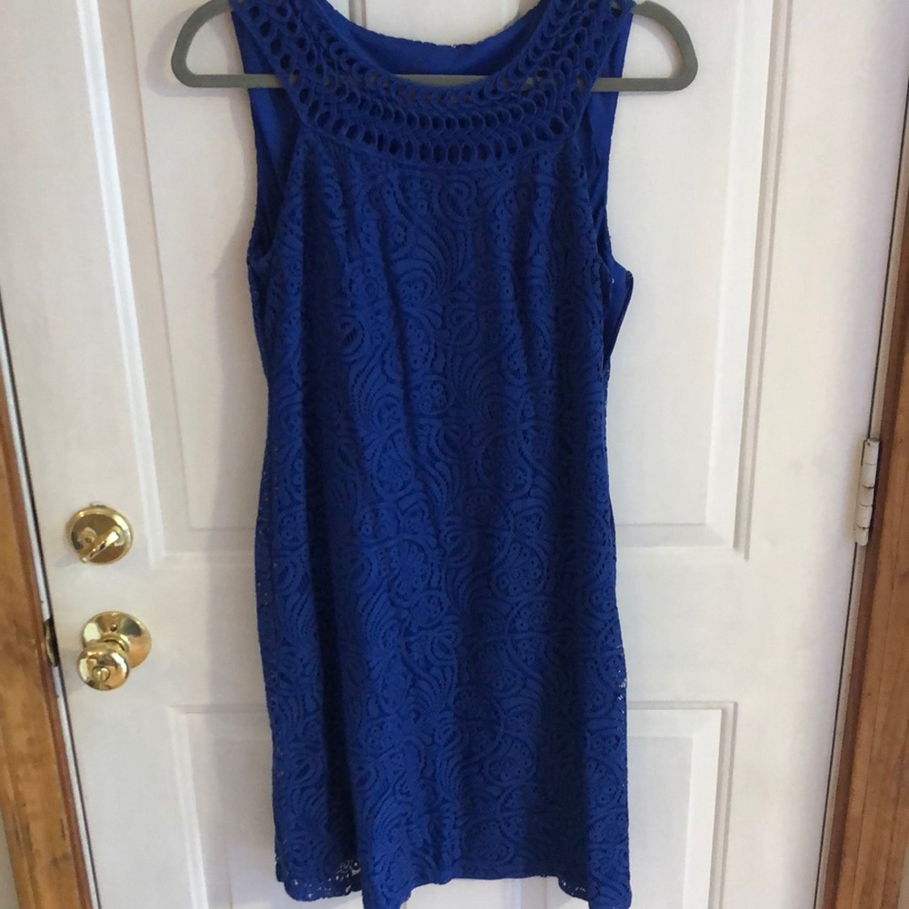 Eliza J royal blue patterned sleeveless dress (4)